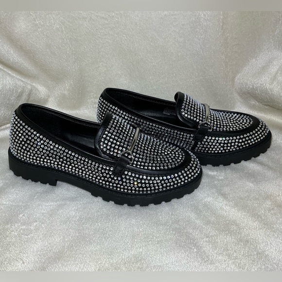 NEW GB Girls “Teigan-Girl” Rhinestone Embellished Lug Sole Loafers NWT - Picture 2 of 10